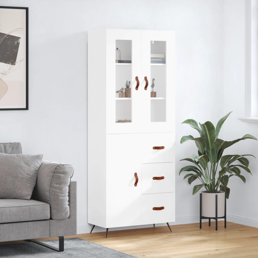 Højskab 69,5X34X180 Cm Konstrueret Træ - Hvid / 1 låge 3 skuffer