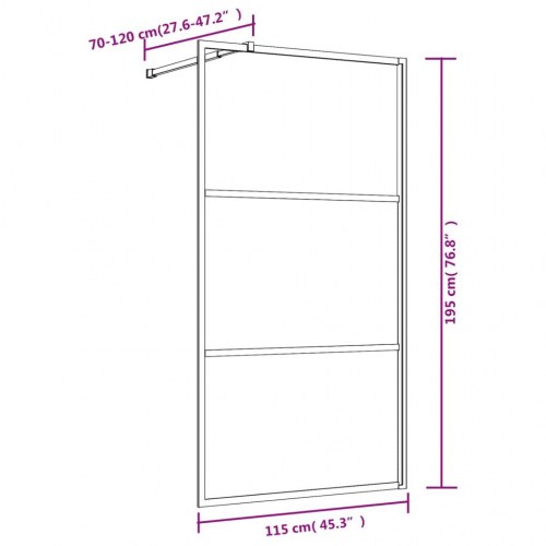 Brusevæg 115×195 cm i klart sikkerhedsglas - guldfarvet stel