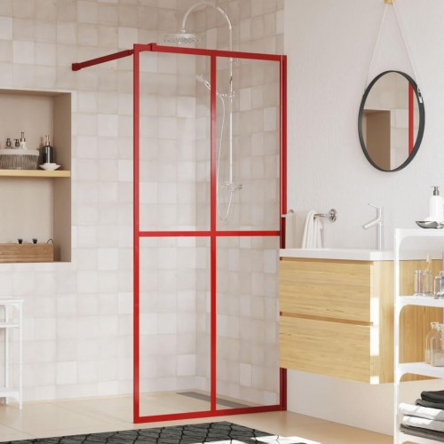 Brusevæg 100×195 cm i klart sikkerhedsglas - rød ramme