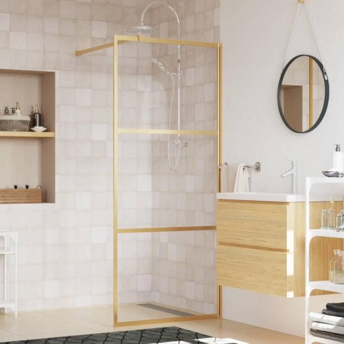 Brusevæg 90×195 cm i klart sikkerhedsglas - guldfarvet stel