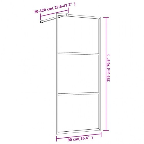 Brusevæg 90×195 cm i klart sikkerhedsglas - guldfarvet stel