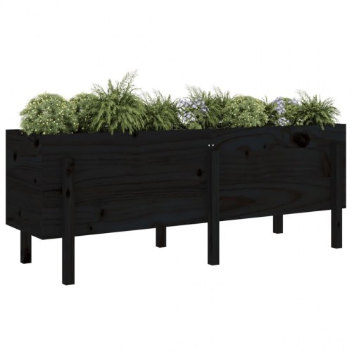 Højbed 160x50x57 cm massivt fyrretræ sort