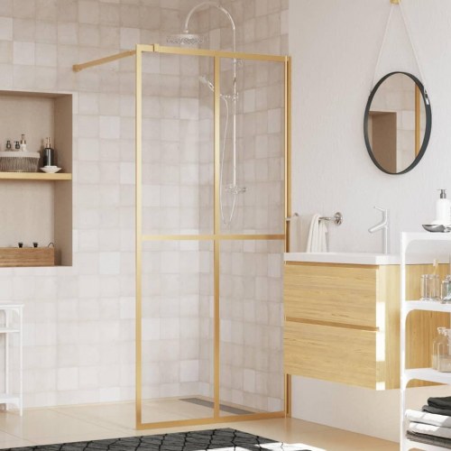 Brusevæg 80×195 cm i klart sikkerhedsglas - guldfarvet stel