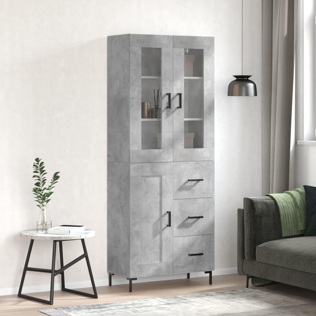 Højskab 69,5X34X180 Cm Konstrueret Træ - Betongrå / 1 trælåge 3 skuffer