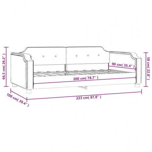 Daybed 90x200 cm i stof - mørkegrå sengeramme med ryglæn og armlæn