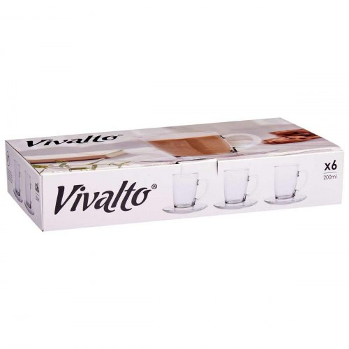 Kaffekop med underkop Vivalto glas 200 ml - 6 stk.