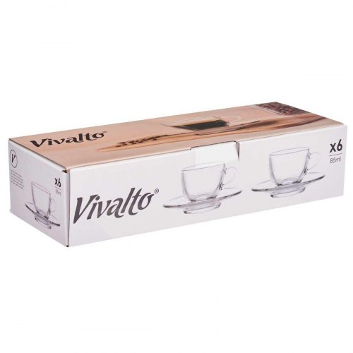 Kaffekopper med underkop Vivalto glas 85 ml - 6 stk.