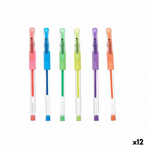 Gelpenne - sæt med 12 stk., gul/blå/grøn/orange/pink/violet, multifarvet