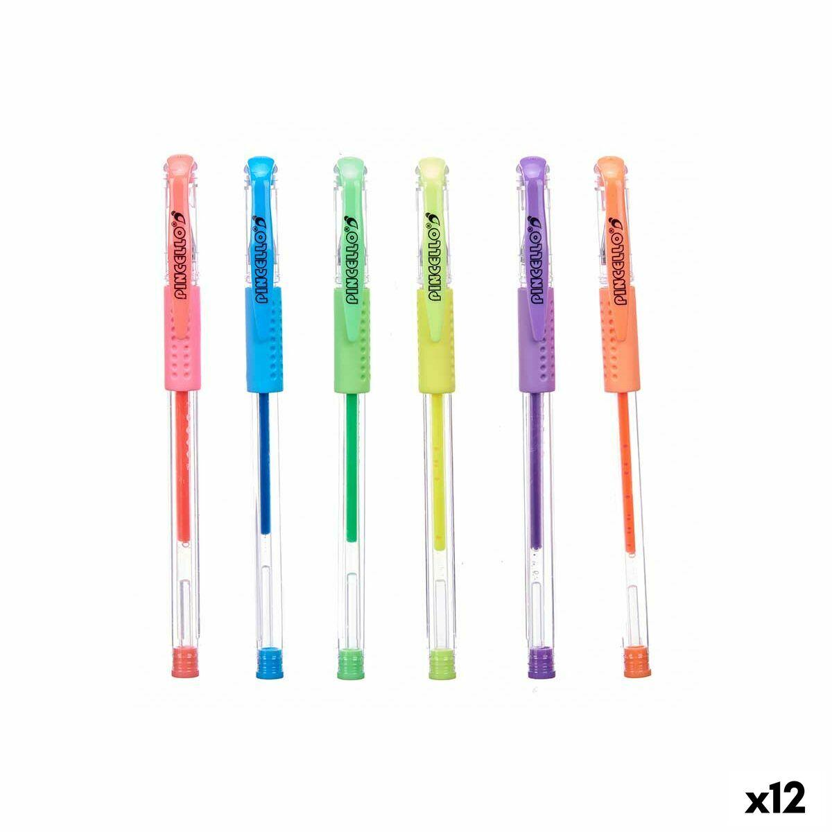 Gelpenne - sæt med 12 stk., gul/blå/grøn/orange/pink/violet, multifarvet