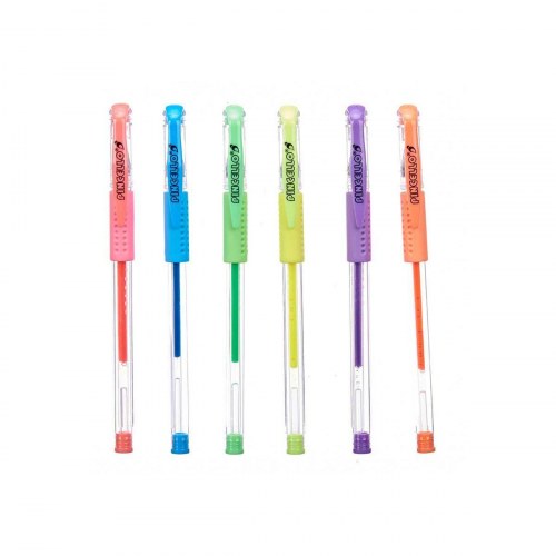 Gelpenne - sæt med 12 stk., gul/blå/grøn/orange/pink/violet, multifarvet