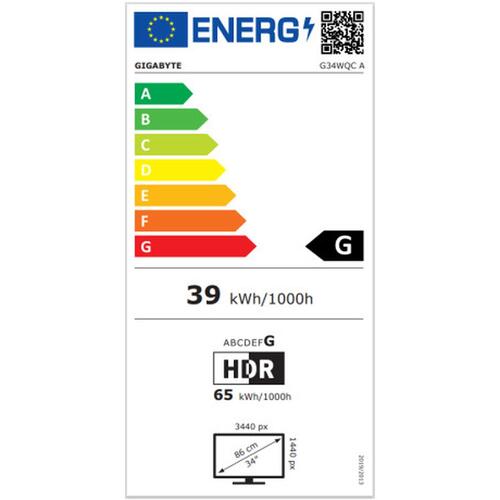 Skærm Gigabyte G34WQC A 34" 2K VA LCD Flicker free 50-60 Hz
