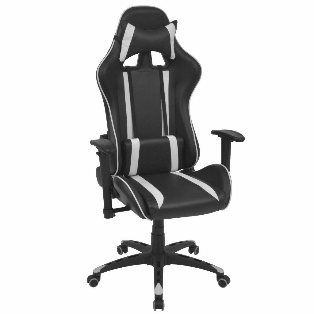 Gamerstol med lænefunktion i hvidt kunstlæder