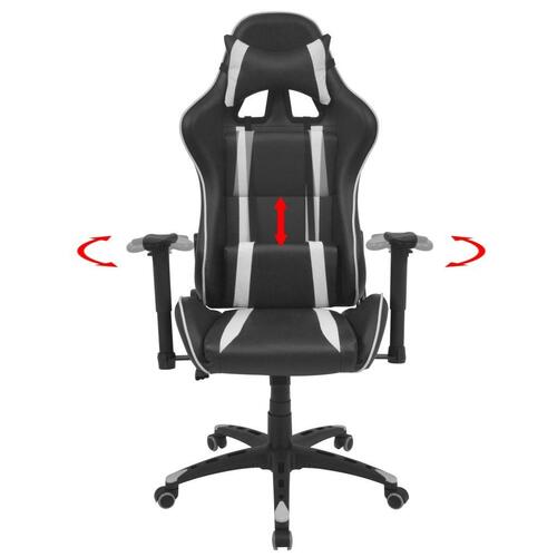 Gamerstol med lænefunktion i hvidt kunstlæder