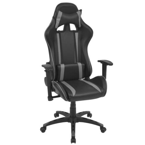 Gamerstol med lænefunktion i gråt kunstlæder