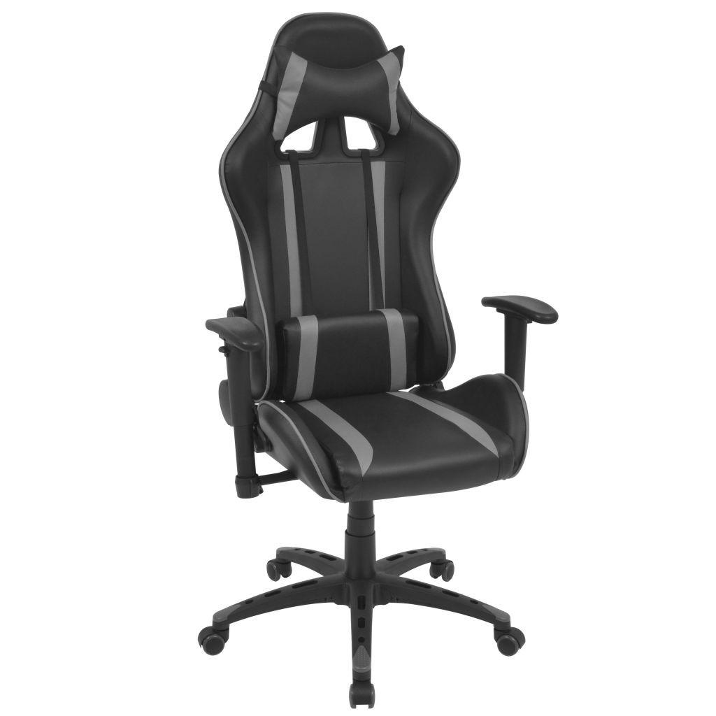 Gamerstol med lænefunktion i gråt kunstlæder