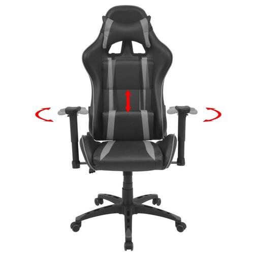 Gamerstol med lænefunktion i gråt kunstlæder