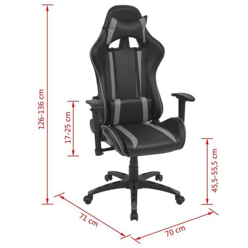 Gamerstol med lænefunktion i gråt kunstlæder