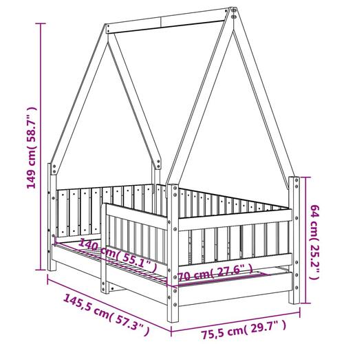 Sengeramme til juniorseng 70x140 cm massivt fyrretræ hvid