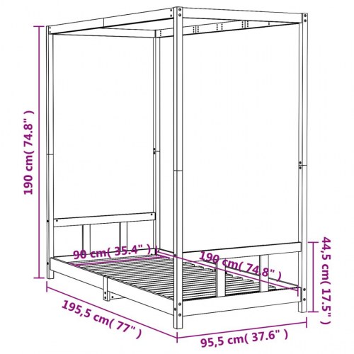 Sengeramme til juniorseng 90×190 cm - massivt fyrretræ, hvid
