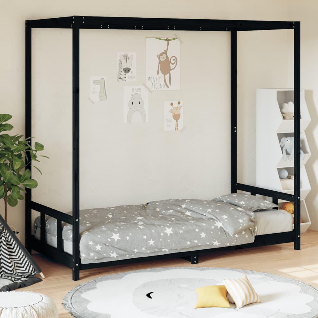 Sengeramme Til Juniorseng 90x190 Cm Massivt Fyrretræ Sort