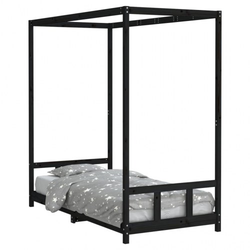 Sengeramme til juniorseng 90x190 cm - massivt fyrretræ, sort