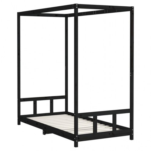 Sengeramme til juniorseng 90x190 cm - massivt fyrretræ, sort