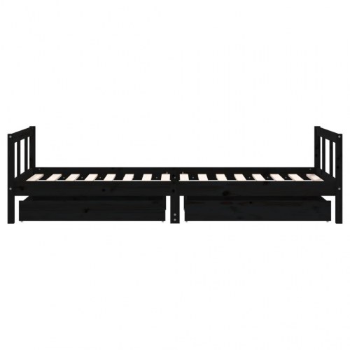 Sengeramme til juniorseng m. skuffer 90x200 cm massivt fyr sort