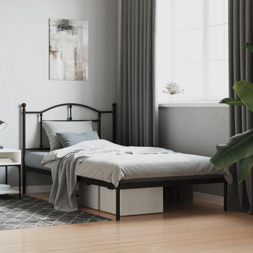 Sengeramme i metal med sengegavl 100x200 cm - sort
