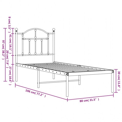 Sengeramme med sengegavl 75x190 cm metal sort