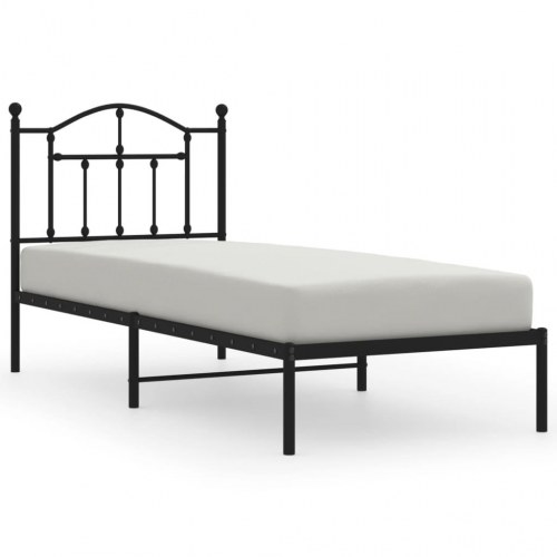 Sengeramme med sengegavl - metal, sort, 80×200 cm