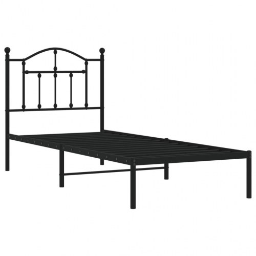 Sengeramme med sengegavl - metal, sort, 80×200 cm