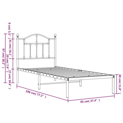 Sengeramme med sengegavl 90 x 190 cm - hvid