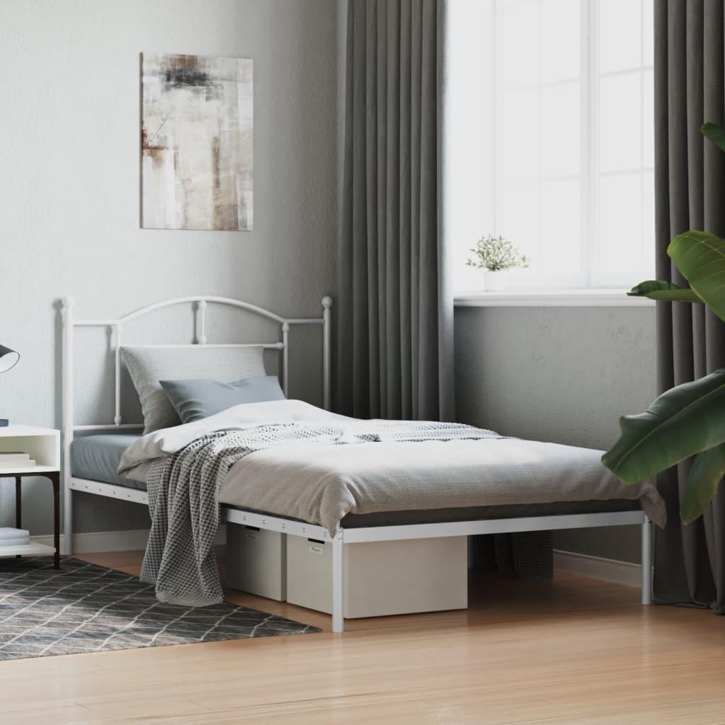 Sengeramme Med Sengegavl Metal - Hvid / med hovedgærde / 100 x 200 cm