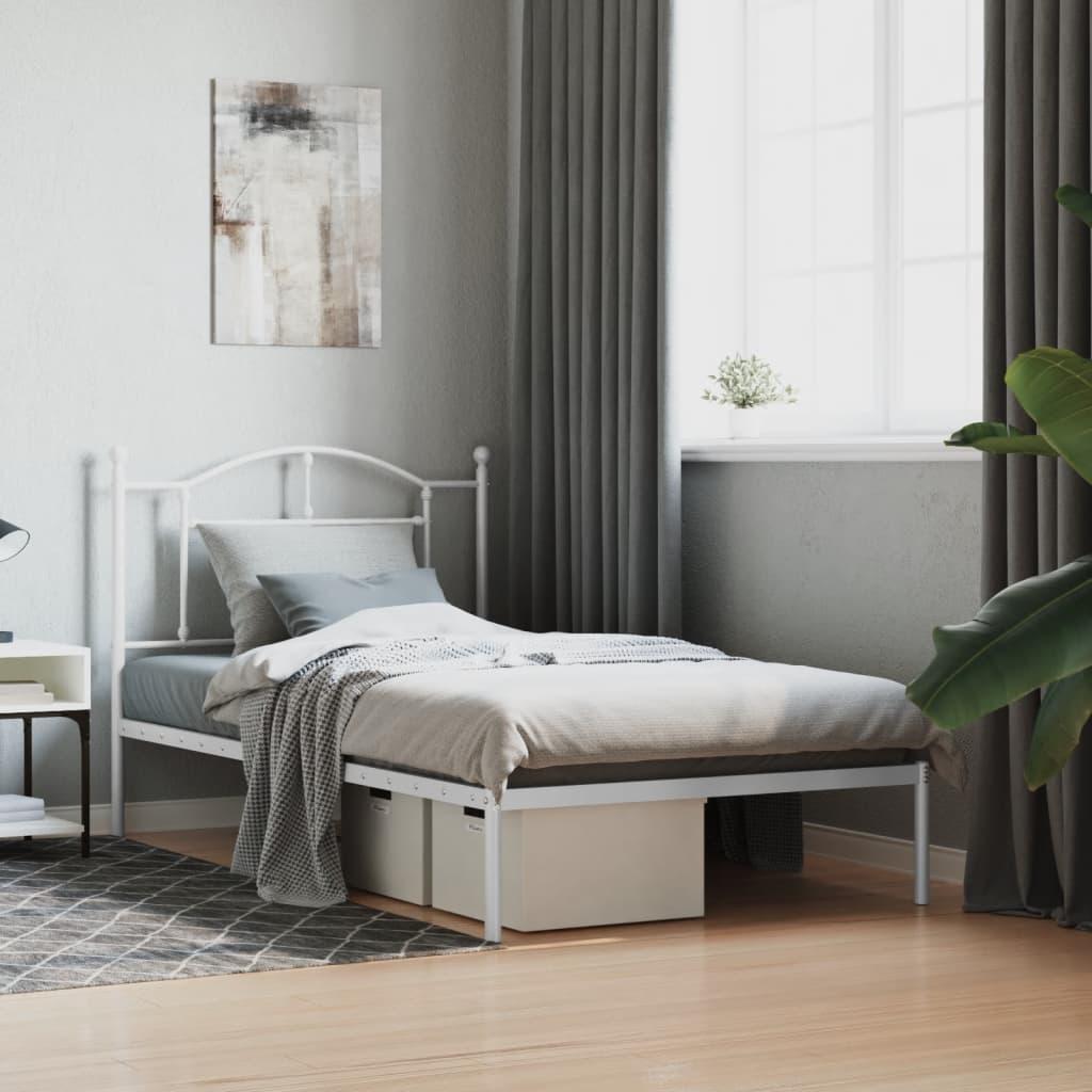 Sengeramme med sengegavl i metal - 100 x 190 cm, hvid