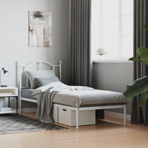 Sengeramme med sengegavl 90×200 cm - metal, hvid