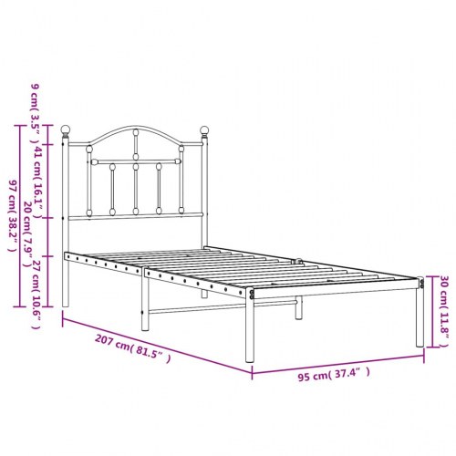 Sengeramme med sengegavl 90×200 cm - metal, hvid