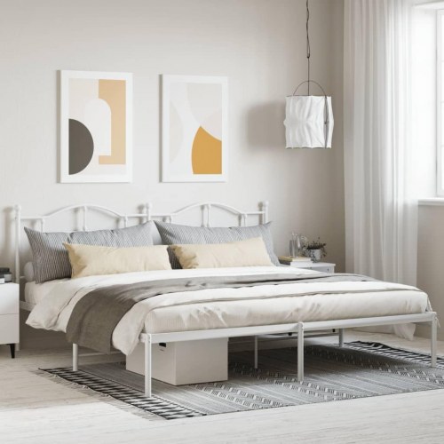 Sengeramme med sengegavl 200 x 200 cm - hvid