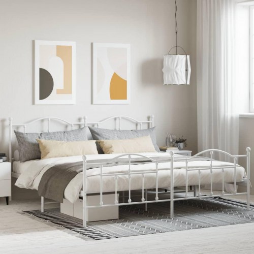 Sengeramme med sengegavl og fodgærde 200 x 200 cm - hvid