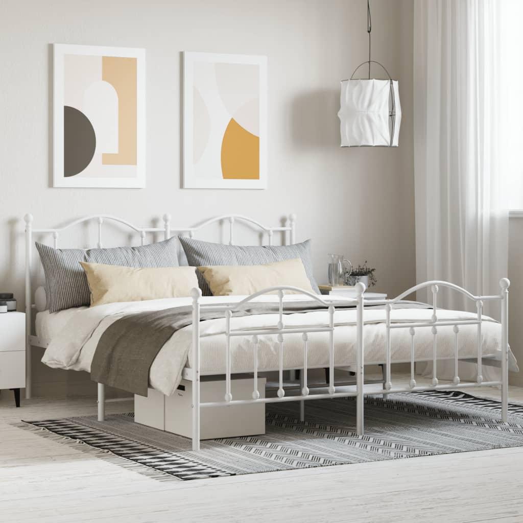 Sengeramme Med Sengegavl Metal - Hvid / med hovedgærde og fodgærde / 183 x 213 cm