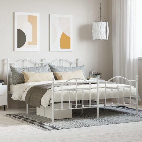 Sengeramme med sengegavl og fodgærde 180x200 cm metal hvid