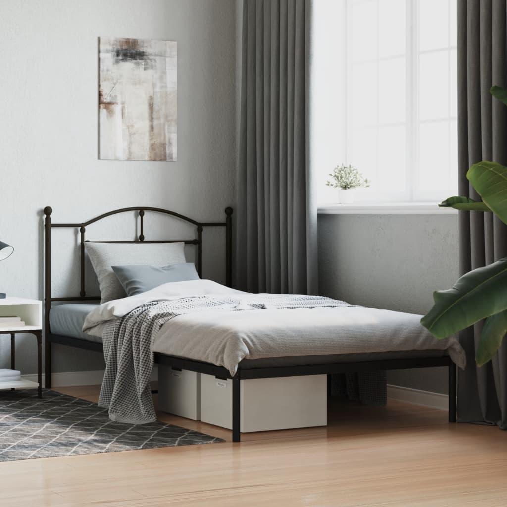 Sengeramme Med Sengegavl Metal - Sort / med hovedgærde / 107 x 203 cm
