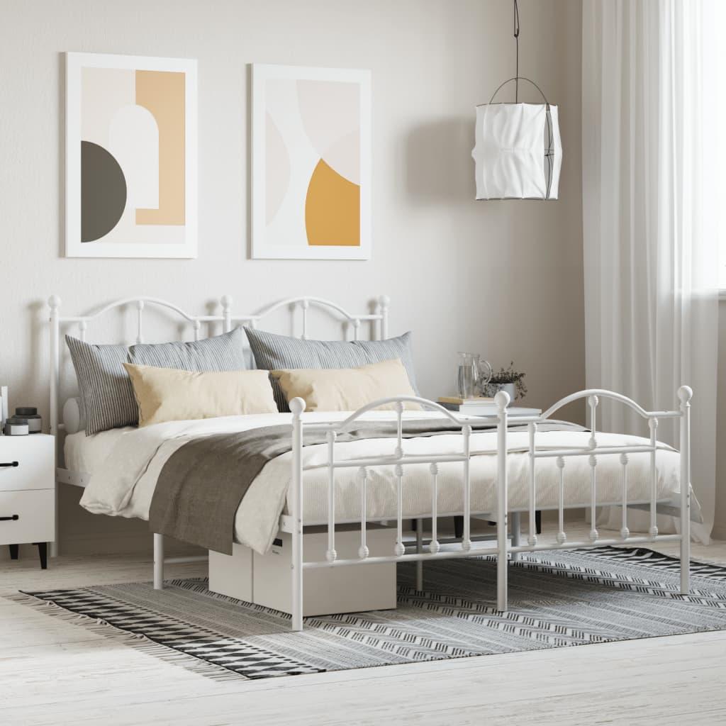 Sengeramme med sengegavl og fodgærde 150x200 cm metal hvid