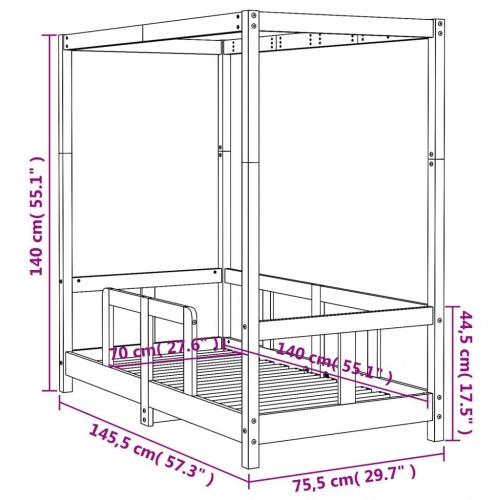 Himmelseng sengeramme til juniorseng 70×140 cm - massivt fyrretræ, hvid