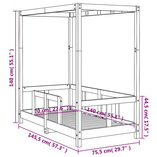 Sengeramme til juniorseng 70×140 cm - massivt fyrretræ