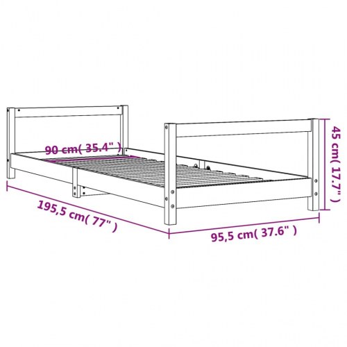 Sengeramme til juniorseng 90x190 cm massivt fyrretræ