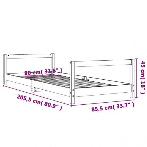 Sengeramme til juniorseng 80 x 200 cm i massivt fyrretræ
