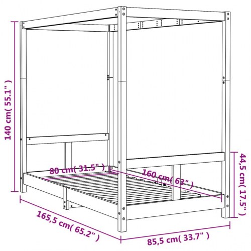 Sengeramme til juniorseng 80×160 cm - massivt fyrretræ, hvid