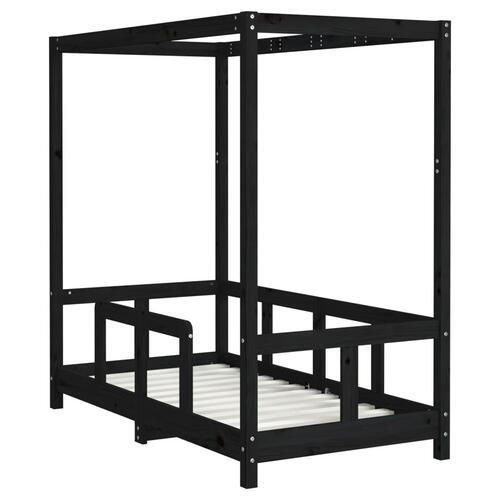 Sengeramme til juniorseng 70x140 cm massivt fyrretræ sort