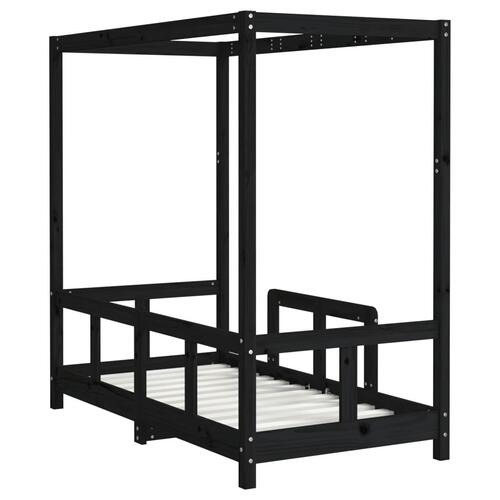 Sengeramme til juniorseng 70x140 cm massivt fyrretræ sort
