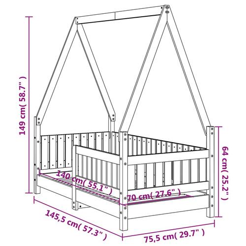 Sengeramme til juniorseng 70x140 cm massivt fyrretræ